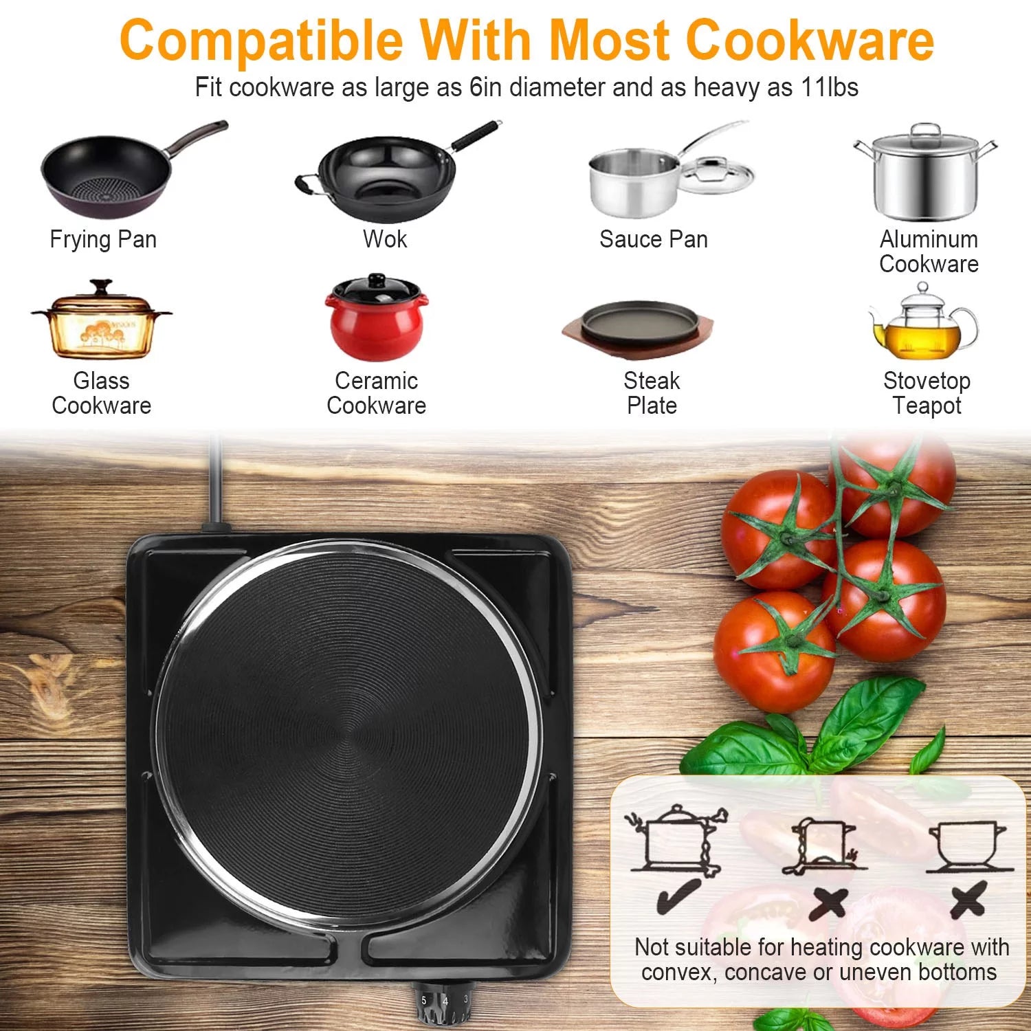 Black Electric Countertop Single Burner with Cast Iron Hot Plate I556404