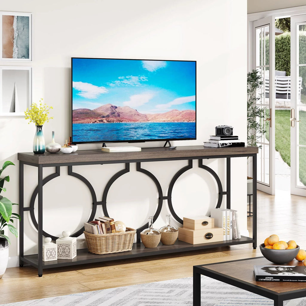 70.9" Extra Long Console Table, Rustic Brown & Black Z29269