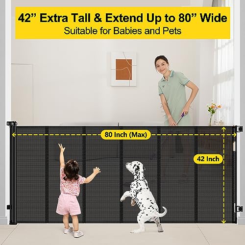 Black 42" x 80" Retractable Baby Gate T915