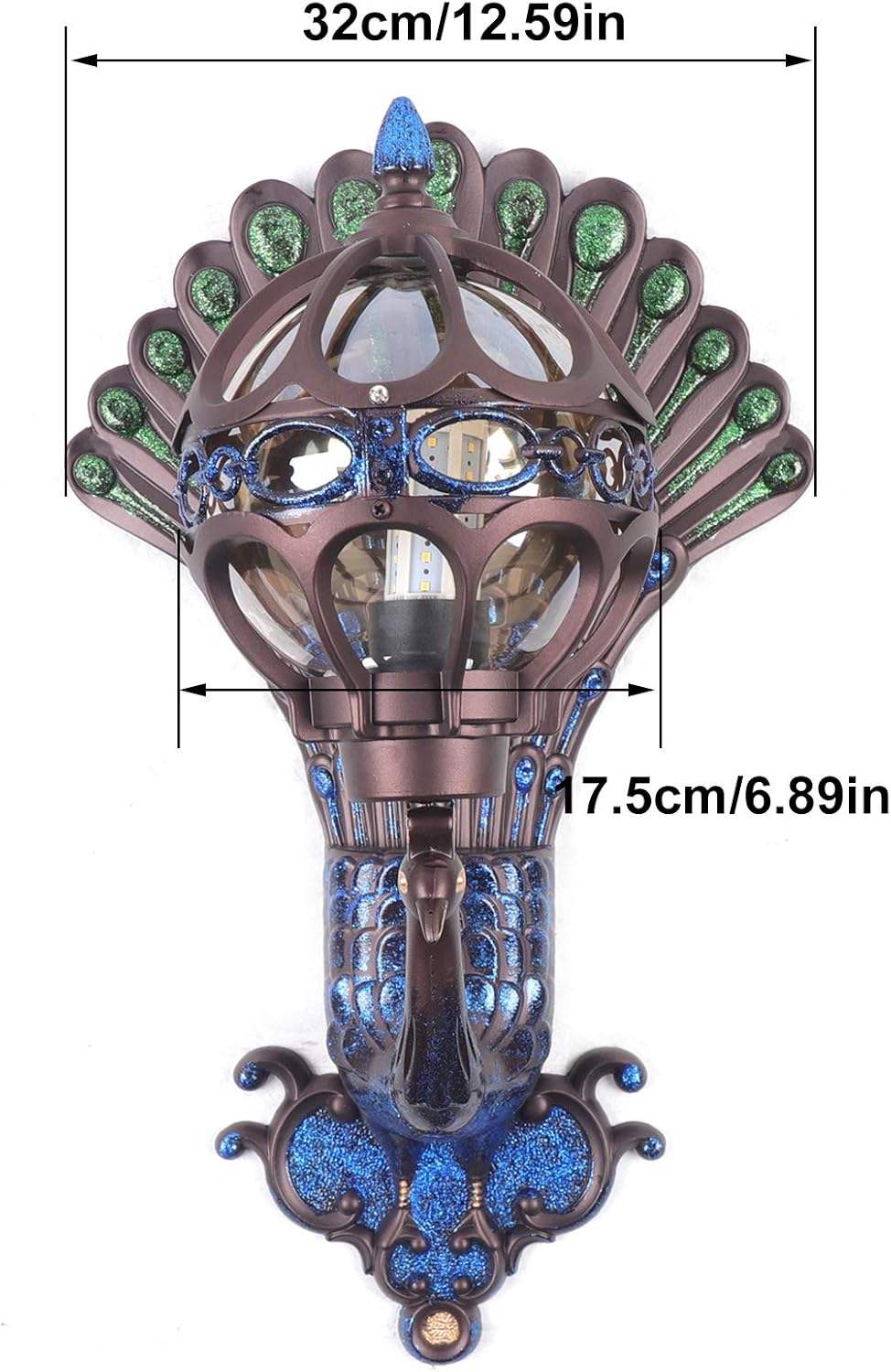 Peacock Wall Light Sconces, Metal and Glass Stained Wall Lamp, LED Antique Wall Mounted Lamp, E27 M72686
