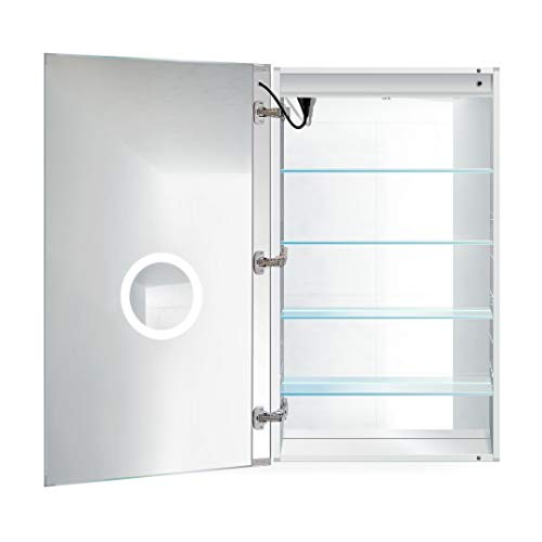 LED Medicine Cabinet 24 Inch X 36 Inch Mirror Cabinet with Dimmer Defogger 3X Makeup Mirror Outlet USB R535
