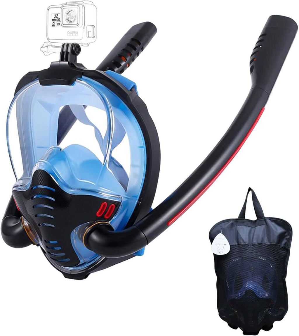 Full Face Snorkel Mask with Anti-Fog Wipes, 180 Degree Panoramic HD View Snorkeling Mask, Anti-Leak Dry Top Set Pack of 2 Q258312