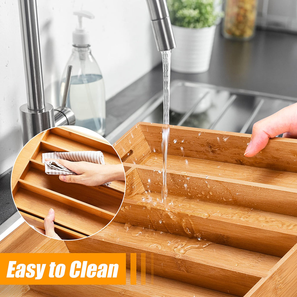 Bamboo Cutlery Tray Organizer Expandable Kitchen Drawer Storage Q8368