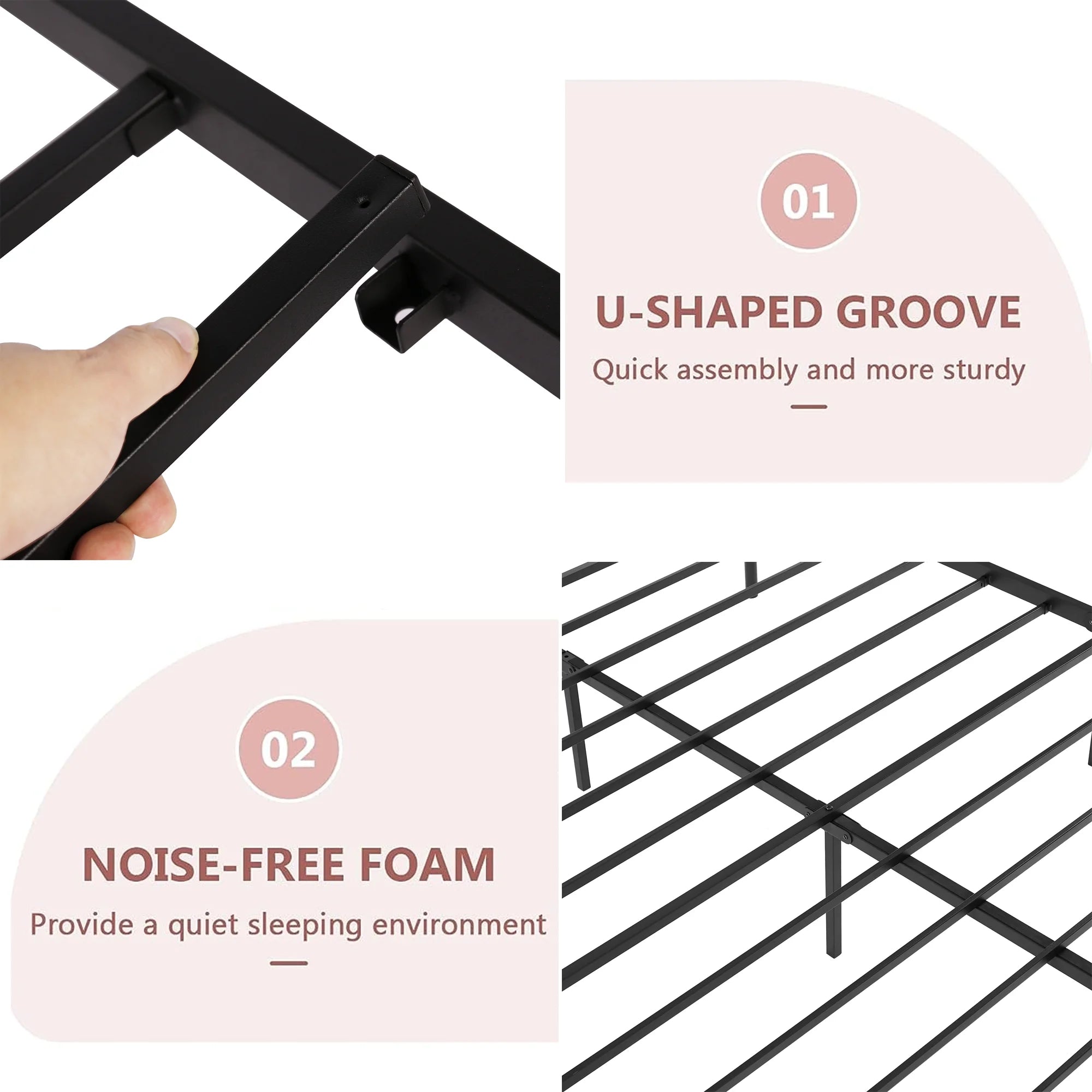 Black Full Size Metal Platform Bed Frame with Headboard and Footboard V54044