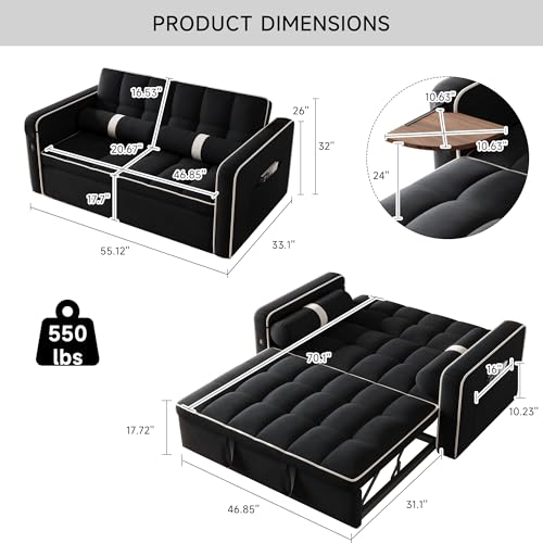 3 in 1 Sleeper Sofa Bed with Side Table, Orange G97058