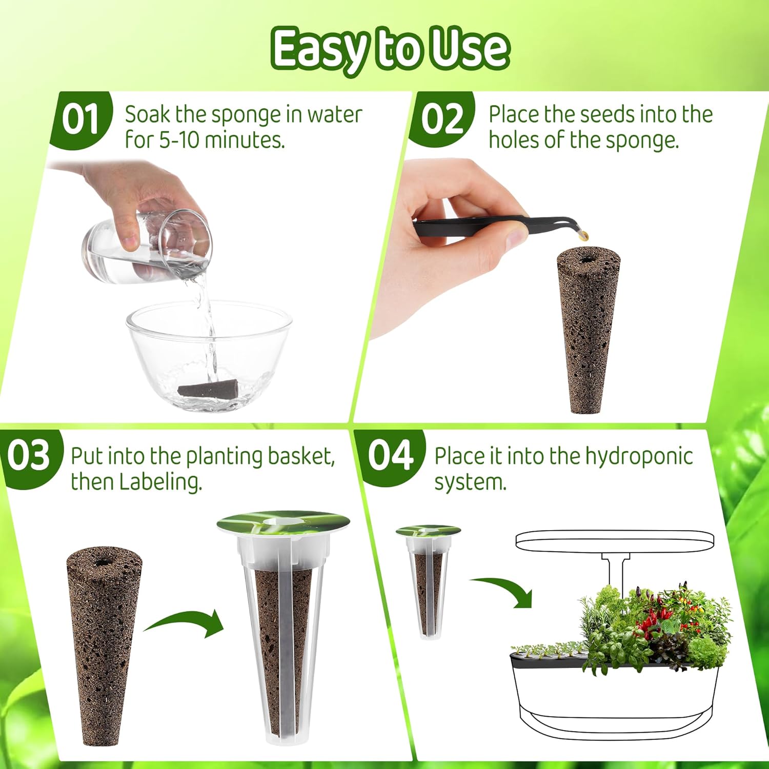 121 Pack Seed Starter Pods Kit with Grow Sponges, Pod Labels, Tweezers & Tags A788