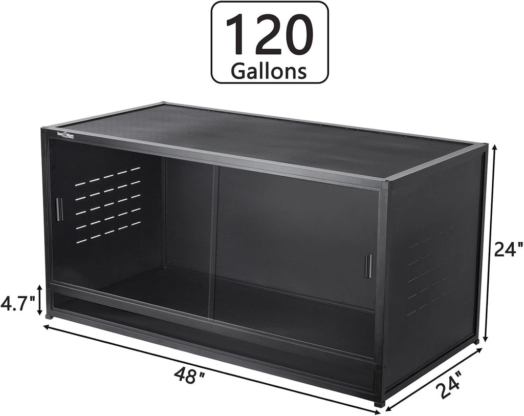 PVC Reptile Enclosure 48"x24"x24" 120 Gallon Large Tank with Sliding Tempered Glass Doors T6049