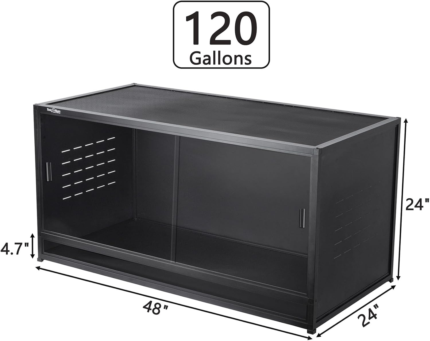 PVC Reptile Enclosure 48"x24"x24" 120 Gallon Large Tank with Sliding Tempered Glass Doors T6049