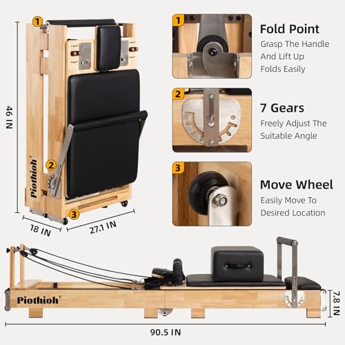 Oak Frame Foldable Wooden Pilates Reformer with Springs Jump Board Sitting Box R88241
