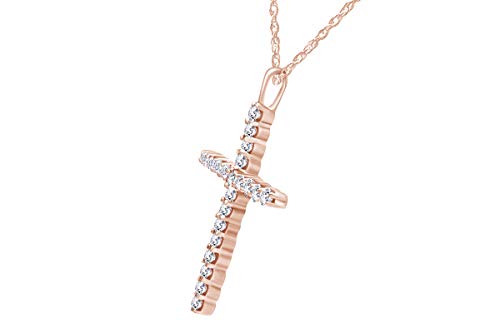 0.30 Carat 14K Solid Gold Round Diamond Cross Pendant L87256