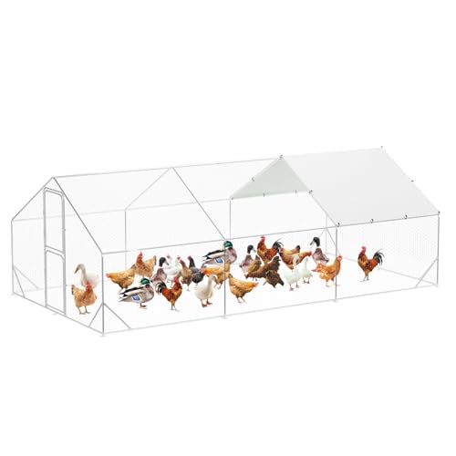 Large Metal Chicken Coop with Run, 9.8×13.1×6.6ft Walk-in Poultry Cage with Cover R52246