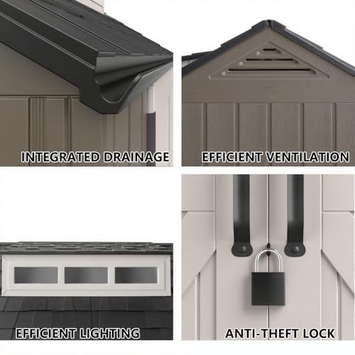 Large Resin Outdoor Storage Shed with Floor (7-10.5 Ft) Brown 7x7 FT R8722
