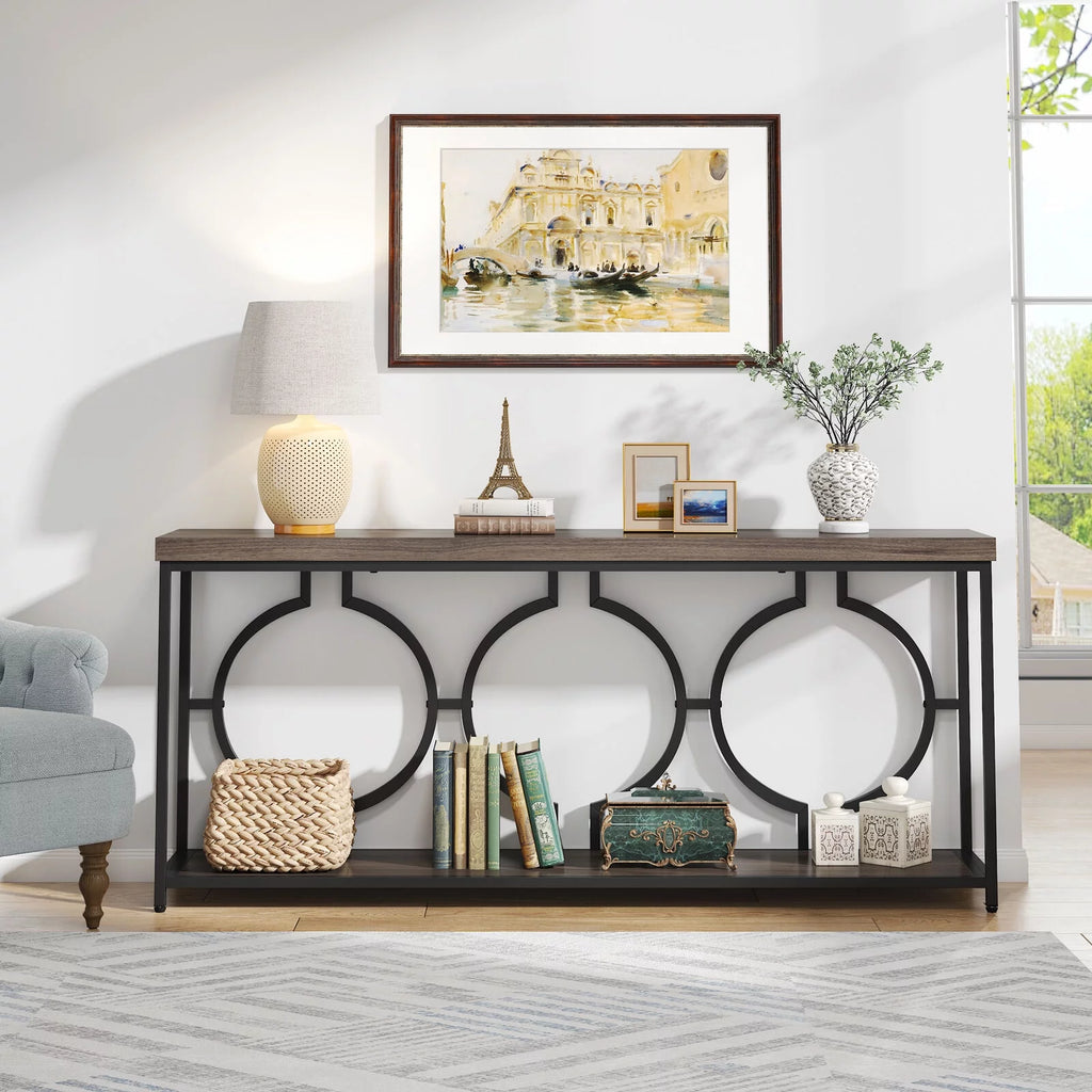 70.9" Extra Long Console Table, Rustic Brown & Black Z29269