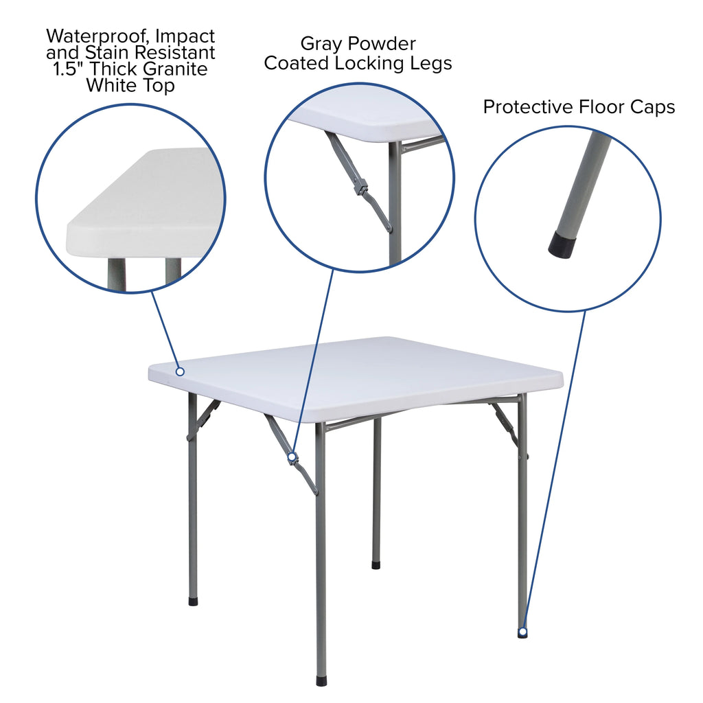 2.81-Foot Square Granite White Plastic Folding Table X71370