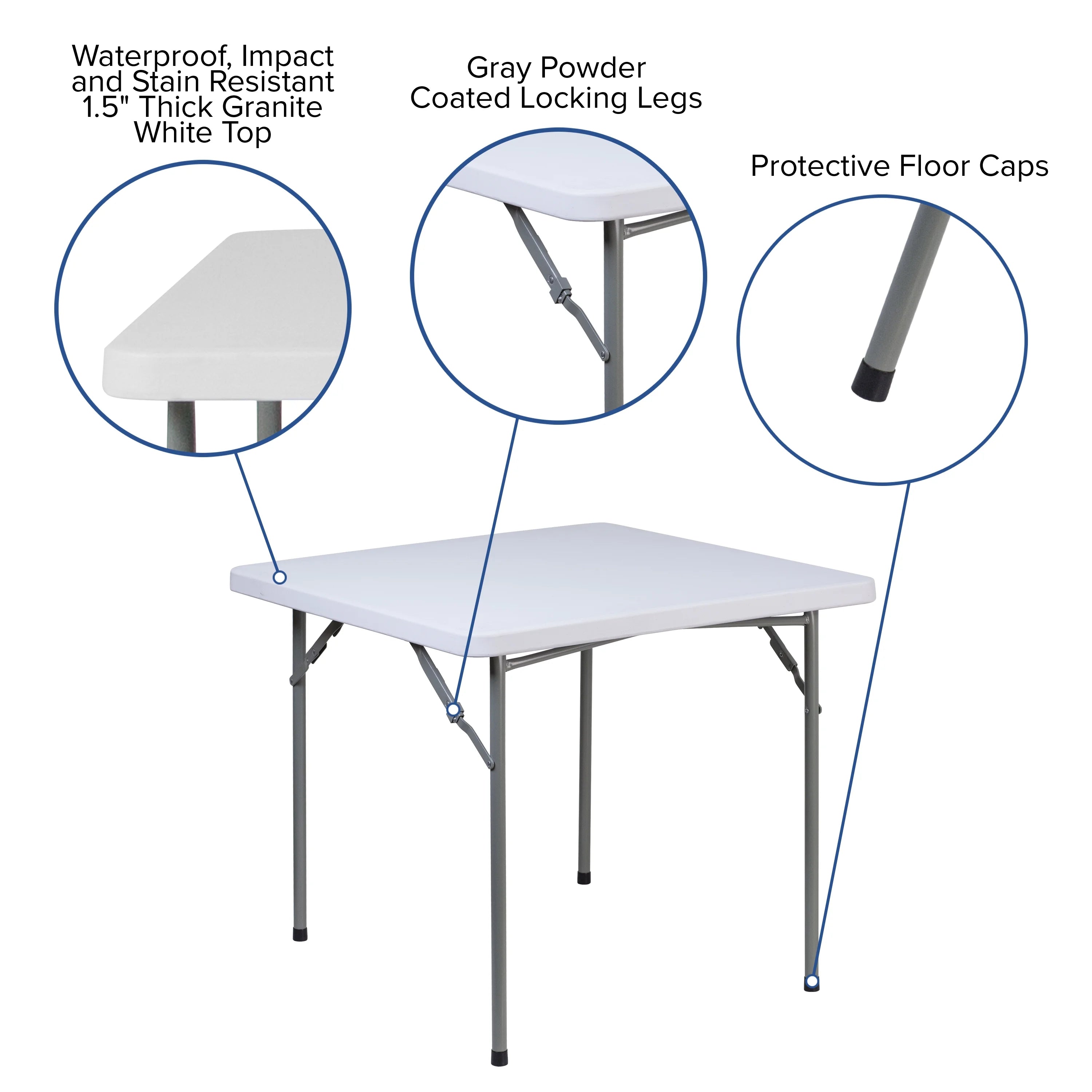 2.81-Foot Square Granite White Plastic Folding Table X71370