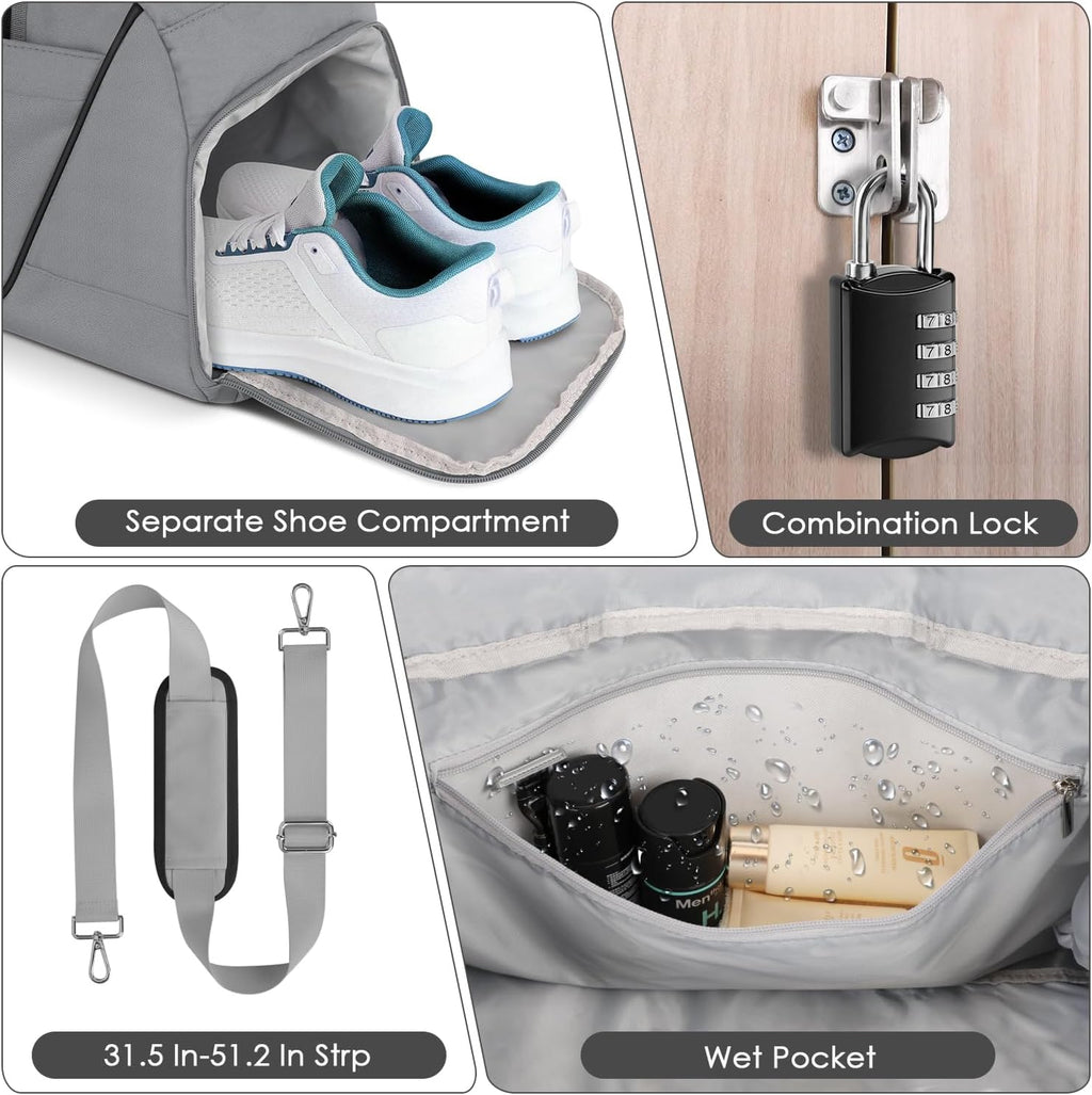 Grey Gym Duffle Bag with Lock and Shoe Compartment Y6468