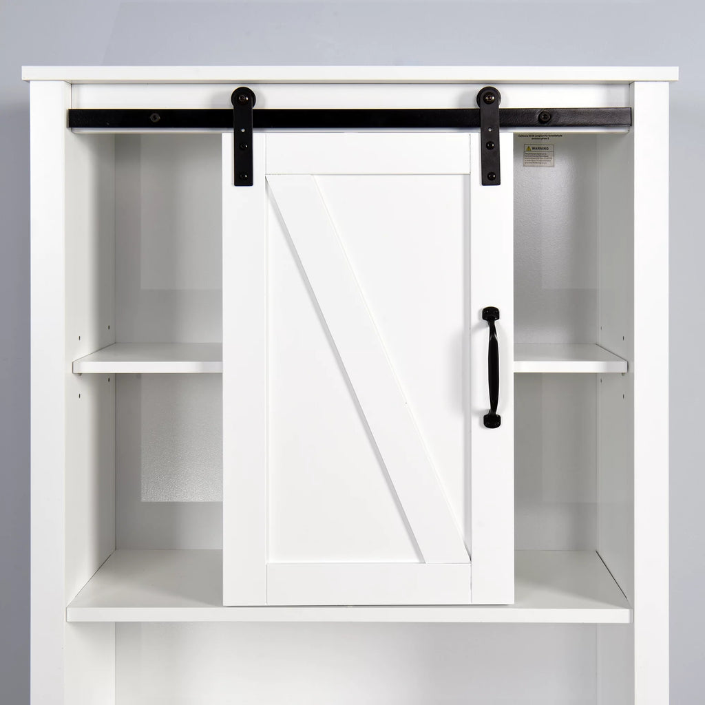 Over-the-Toilet Storage Cabinet with Adjustable Shelves and Barn Door 27.16 x 9.06 x 67 inch V64083