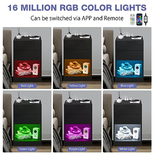 Set of 2 White LED Nightstand with Charging Station G271101