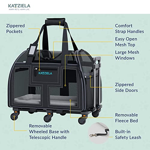 Rolling Pet Carrier with Removable Wheels and Mesh Windows J3370