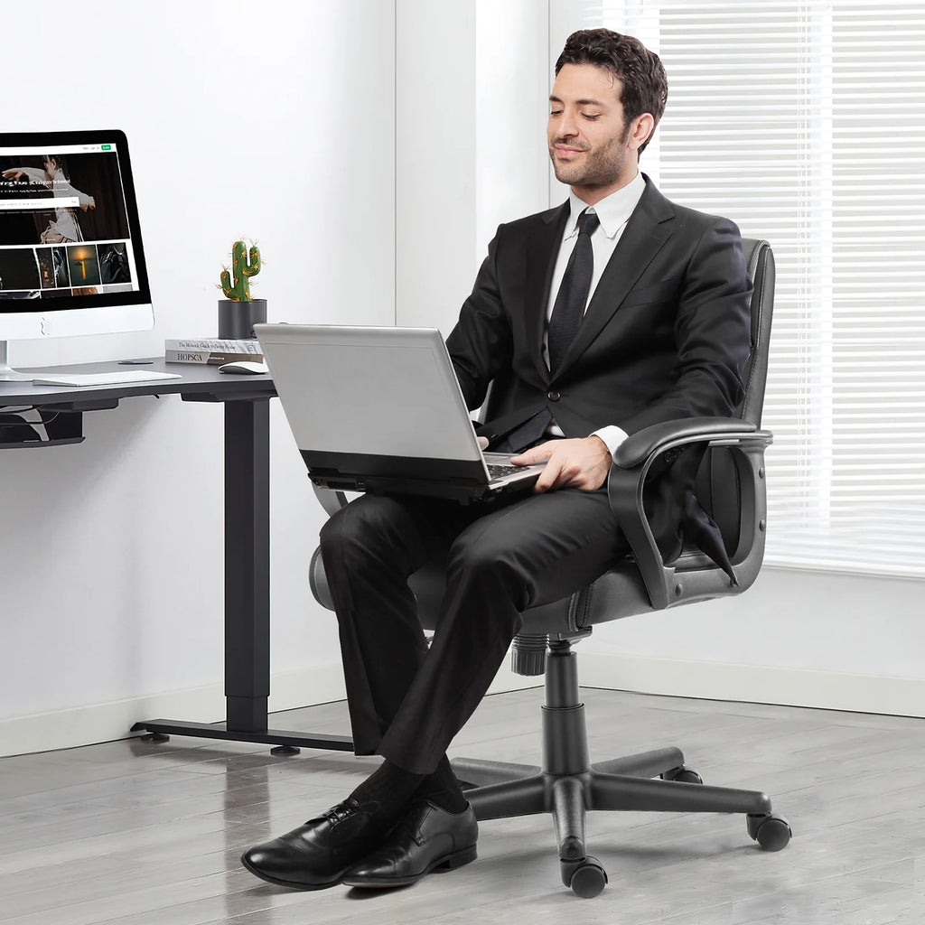 Mid Back Office Desk Chair with Padded Armrests PU Leather F905