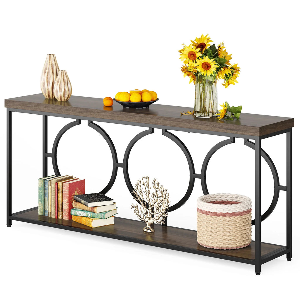 70.9" Extra Long Console Table, Rustic Brown & Black Z29269