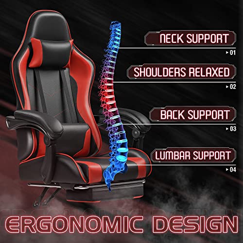 White Ergonomic Gaming Chair with Footrest and Massage Lumbar Support I603