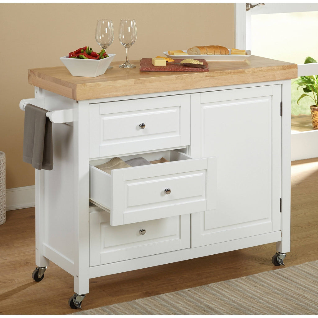 White Rubberwood Kitchen Island Cart V9737