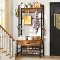 5-in-1 Wood Look Hall Tree with Bench and Shoe Storage, 12 Hooks M84124
