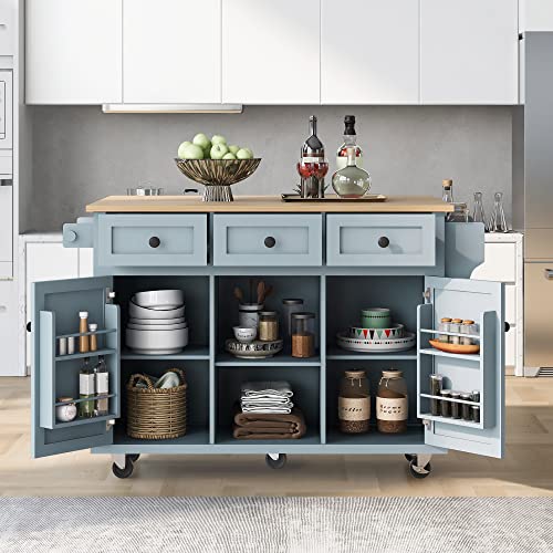 Two-sided Rolling Kitchen Island Cart with Wood Top, 2 Drawers, 3 Open Compartments Y243353