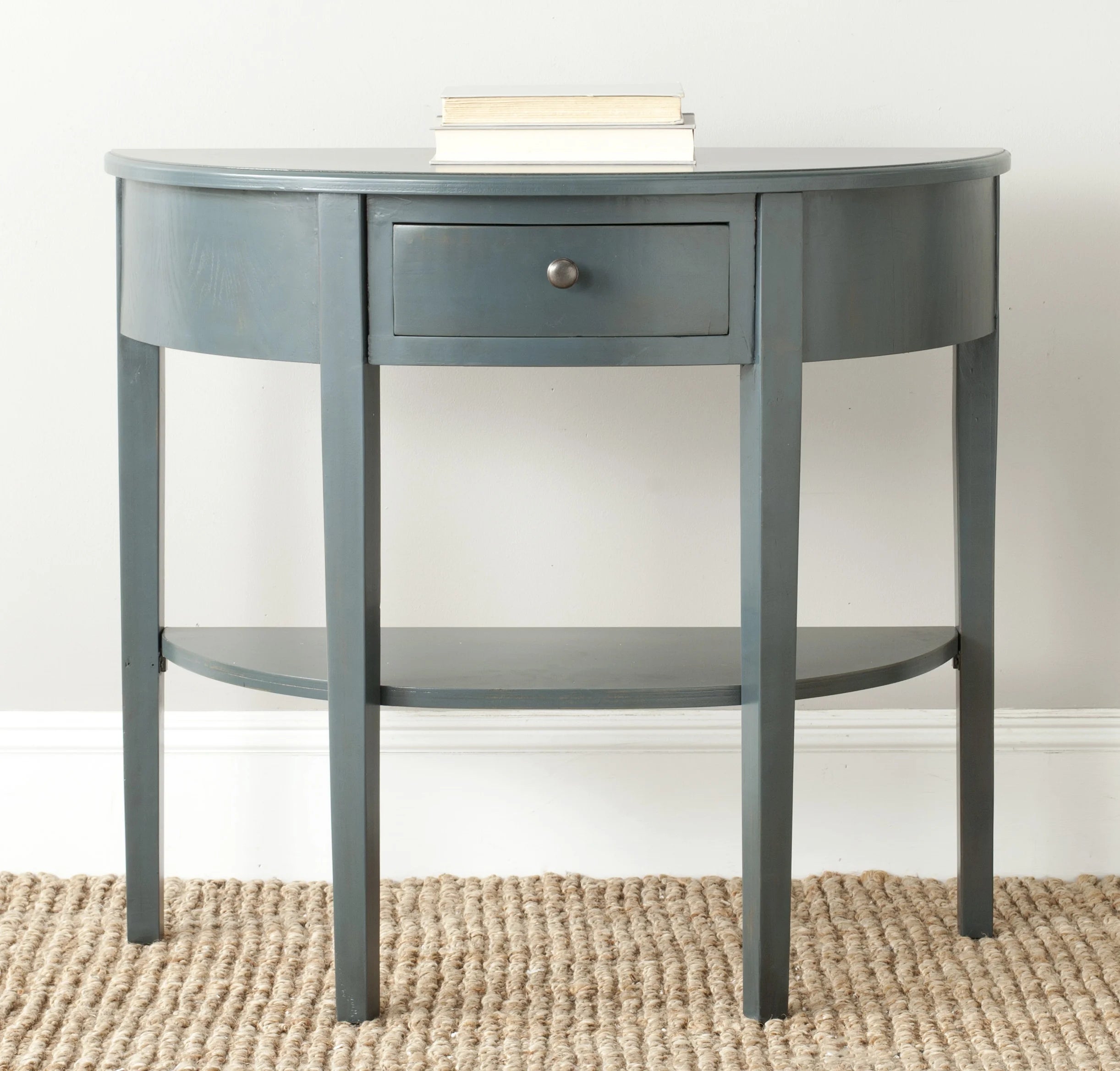 Steel Teal Demilune Console with Storage Drawer U385016