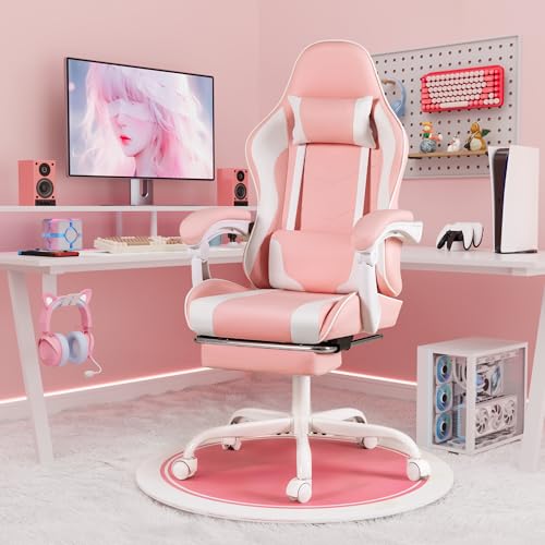 White Ergonomic Gaming Chair with Footrest and Massage Lumbar Support I603