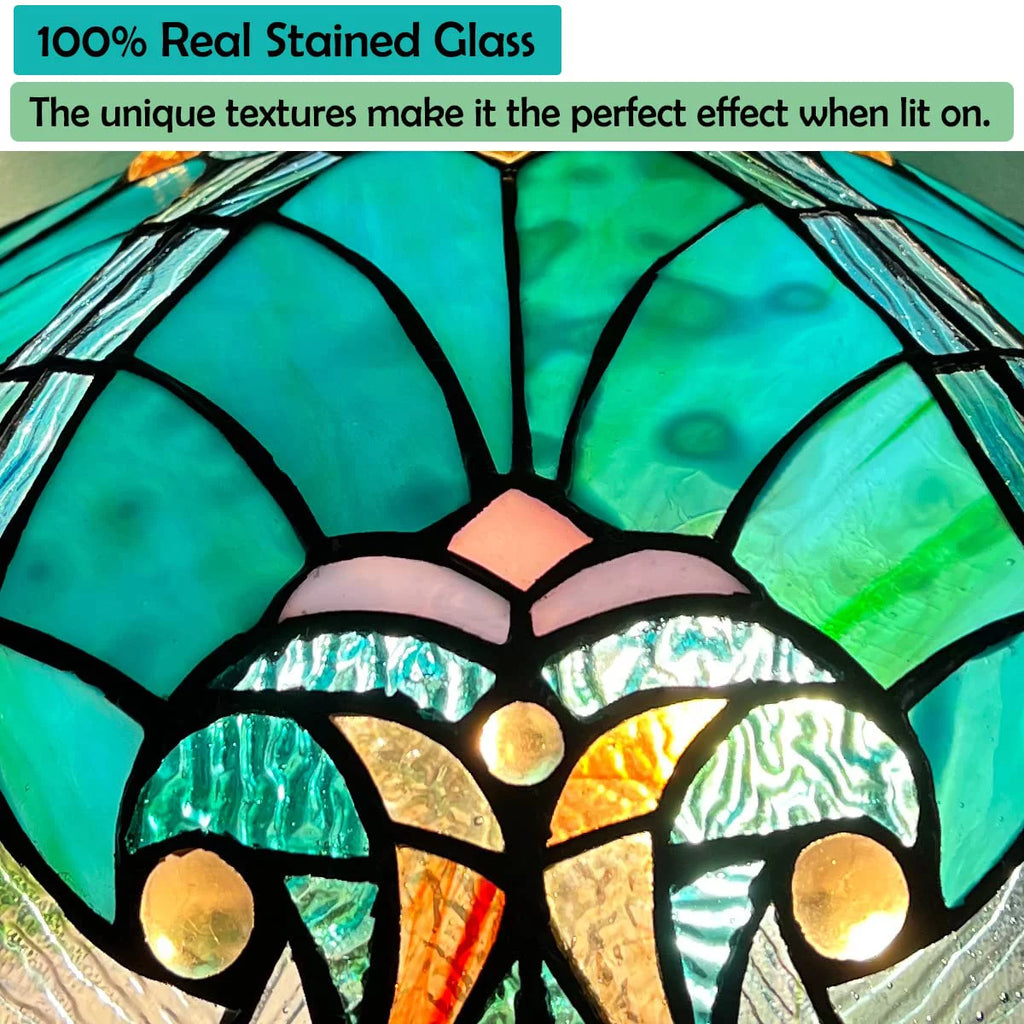 Tiffany Table Lamp 16" Wide Handmade Stained Glass Lamp Shade 3 Light Sea Green Z45724