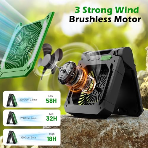 20000mAh Solar Powered Hangable Camping Fan with LED Lantern, 3 Speeds Rechargeable Quiet Battery Operated Fan with Timing & PowerBank K8355
