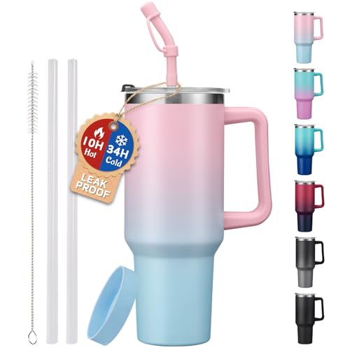 40 oz Vacuum Insulated Stainless Steel Tumbler with Handle and Straw Lid Y4035