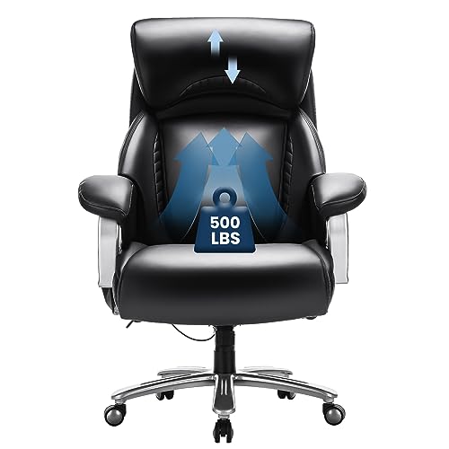 Big and Tall Heavy Duty Leather Office Chair with Wide Seat Black Y335445