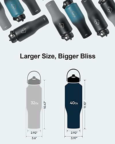 40 oz Insulated Double Wall Stainless Steel Tumbler with Handle Straw Lid and Flex Lid, Black U347733