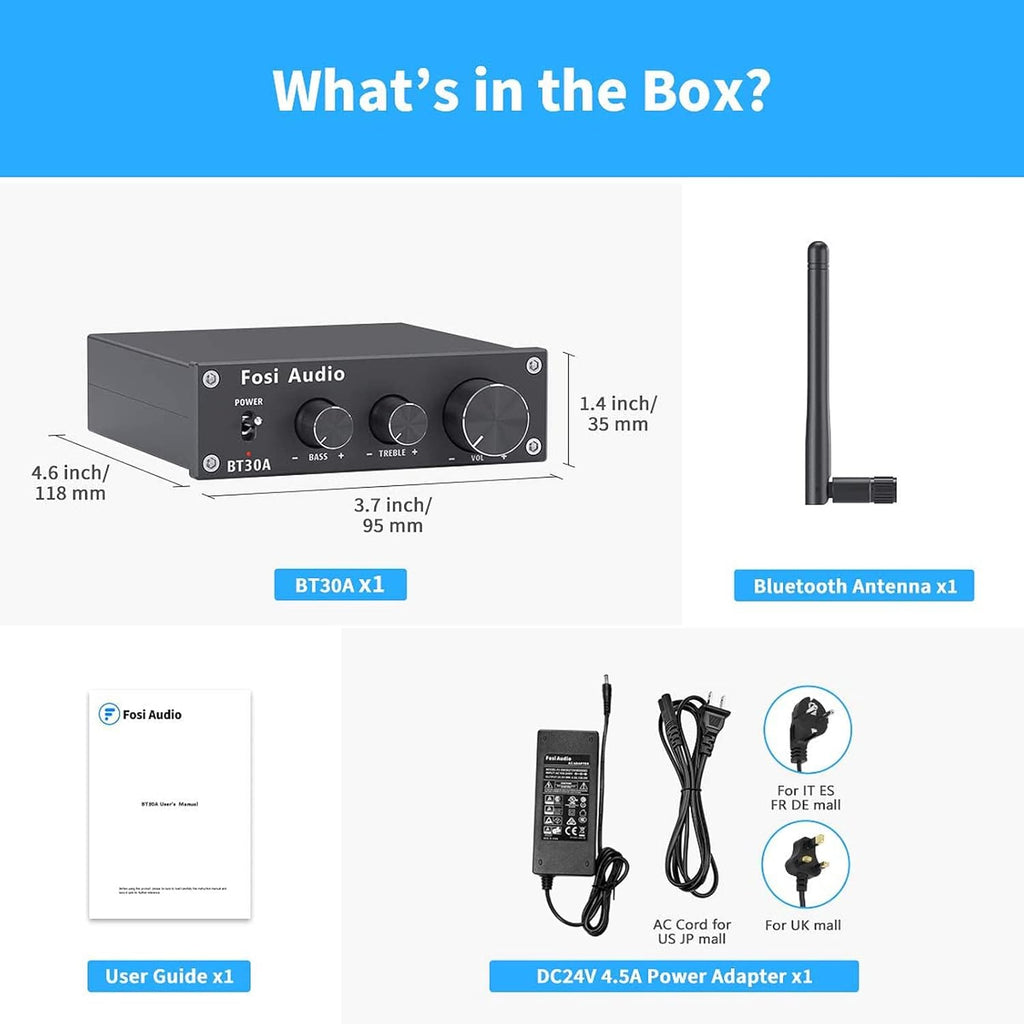 Bluetooth 5.0 Stereo Audio Amplifier 2.1 Channel Class D Mini Hi-Fi Integrated Digital Amp with Bass and Treble Control 50Watt x2+100Watt for Home Passive Speakers Subwoofer Pack of 2 E4313