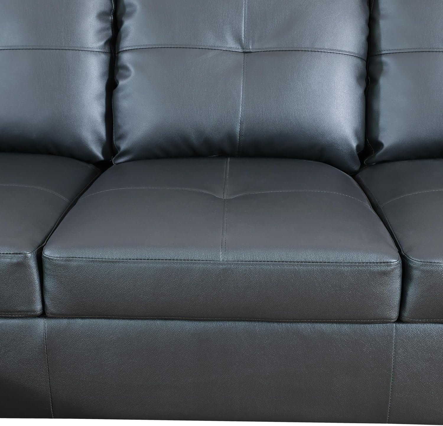 Black Faux Leather 3 Piece L Shape Sectional Sofa Set with Storage Ottoman G8817