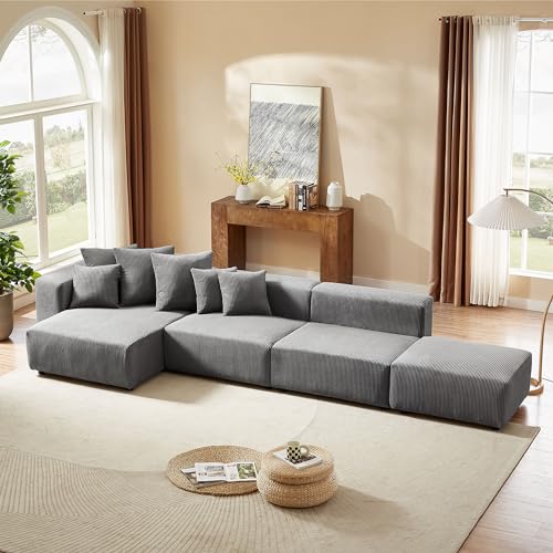 Cream Curved Boucle Modular Sectional Sofa Set 4 Seat P180402