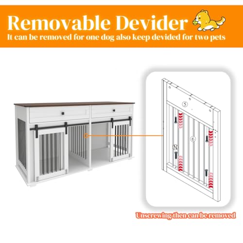Brown White Dog Crate Furniture for 2 Dogs with Sliding Barn Door G787