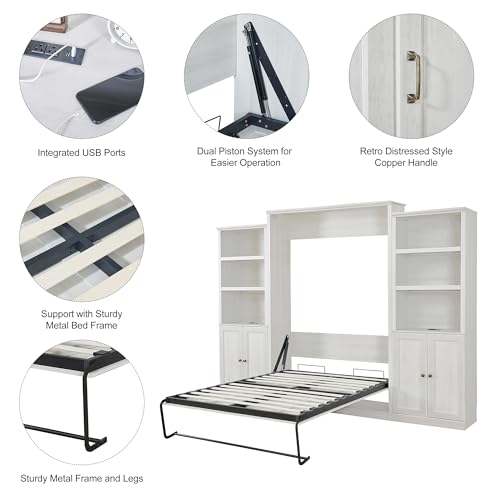 Queen Size Murphy Wall Bed with 1 Side Cabinet Storage Shelf N231856