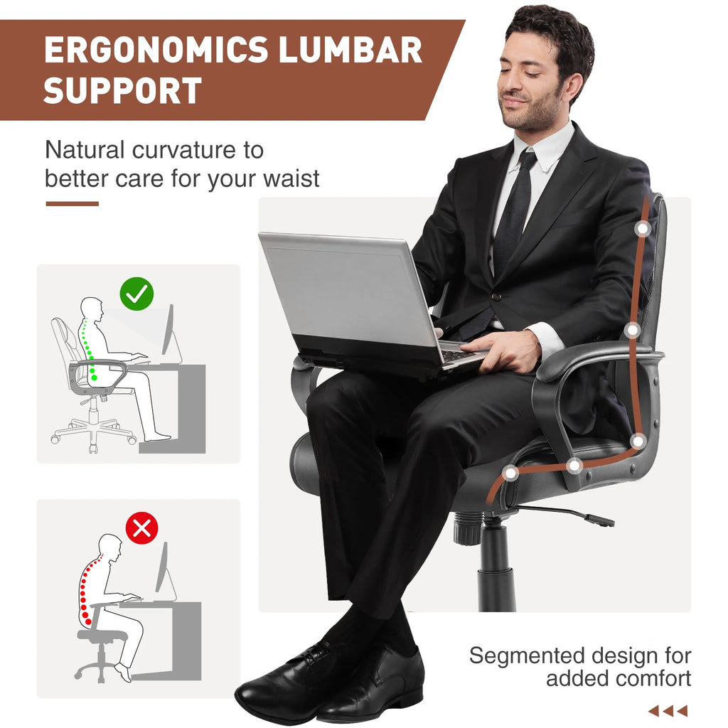 Mid Back Office Desk Chair with Padded Armrests PU Leather F905