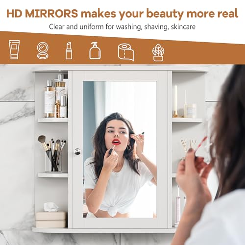 White Bathroom Mirror Cabinet with 6 Open Shelves E5298