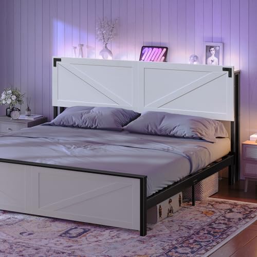 White Queen Size Headboard with LED Lights G565403