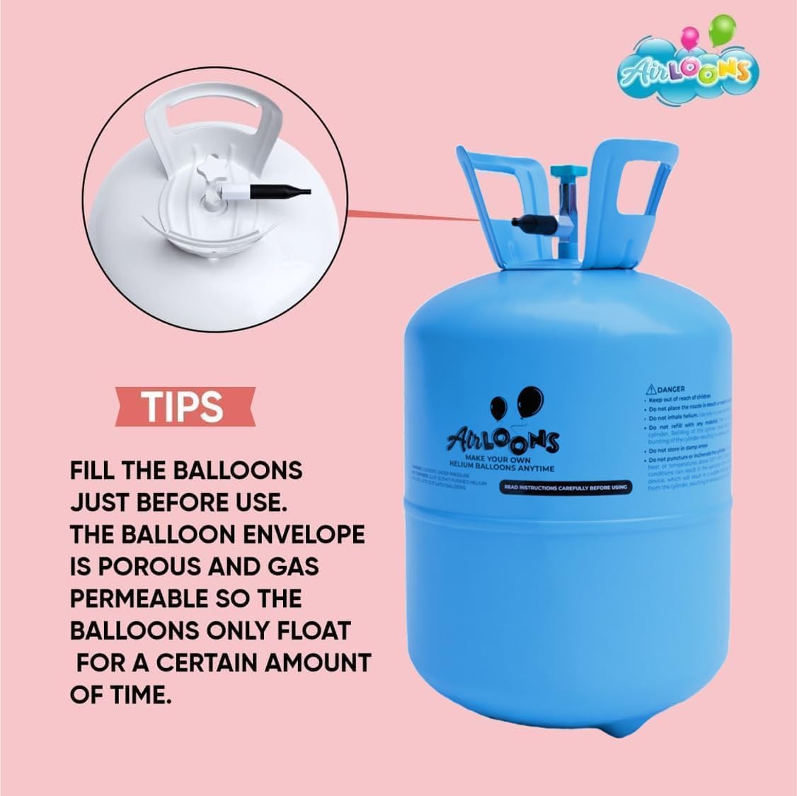 Helium Tank 7 cu. ft. Cylinder for 90 Latex Balloons C69155
