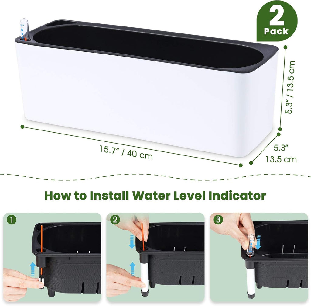 2-Pack Self Watering Rectangular Planters with Water Gauge Indicator B218142