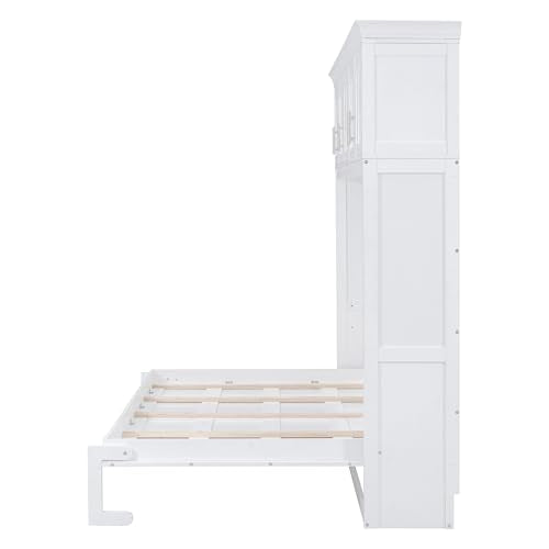 White Solid Wood Queen Murphy Bed with Cabinets Y775