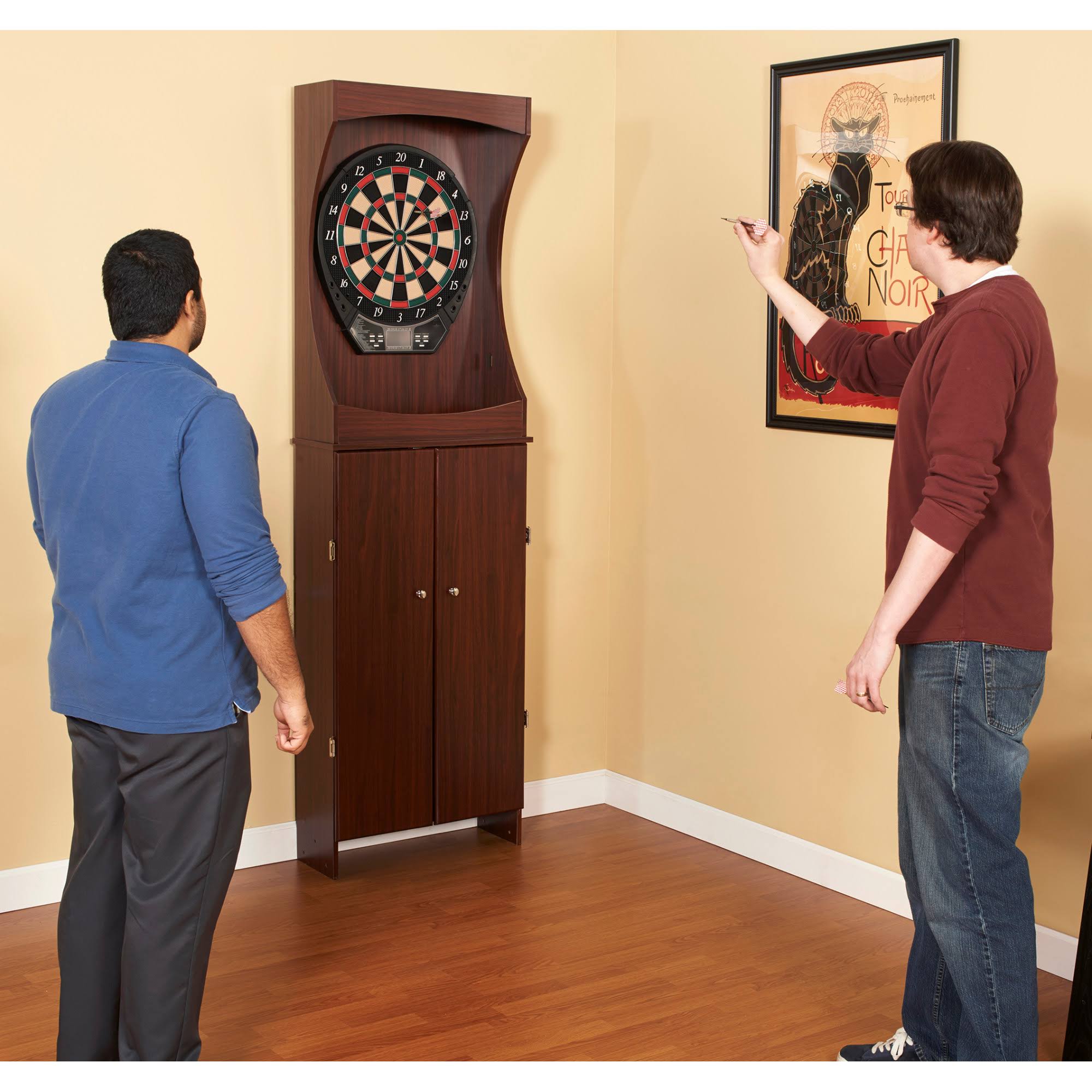 Cherry Finish Free Standing Dartboard Cabinet Set K584