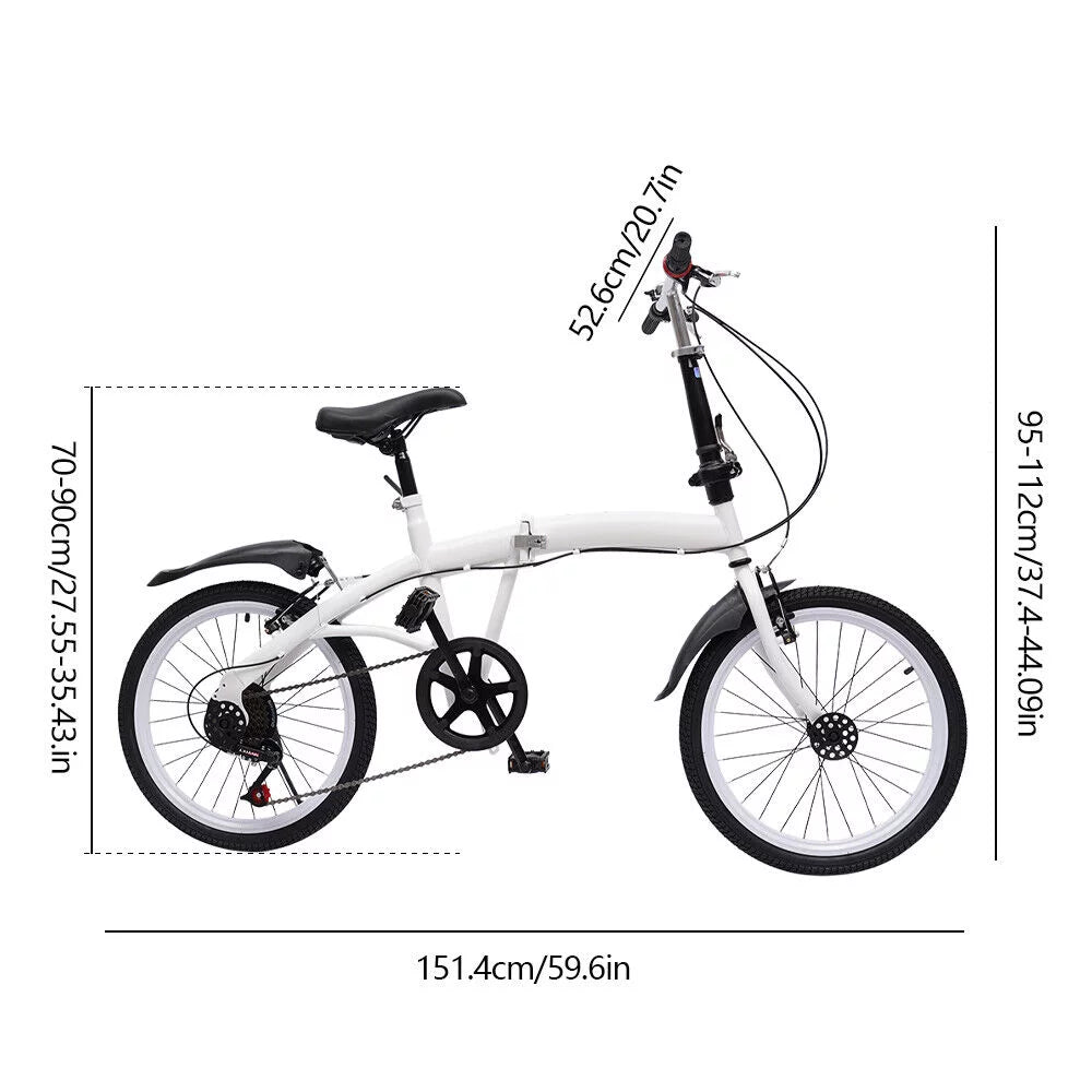 White 20 Inch 7 Speed Folding Bicycle U63288