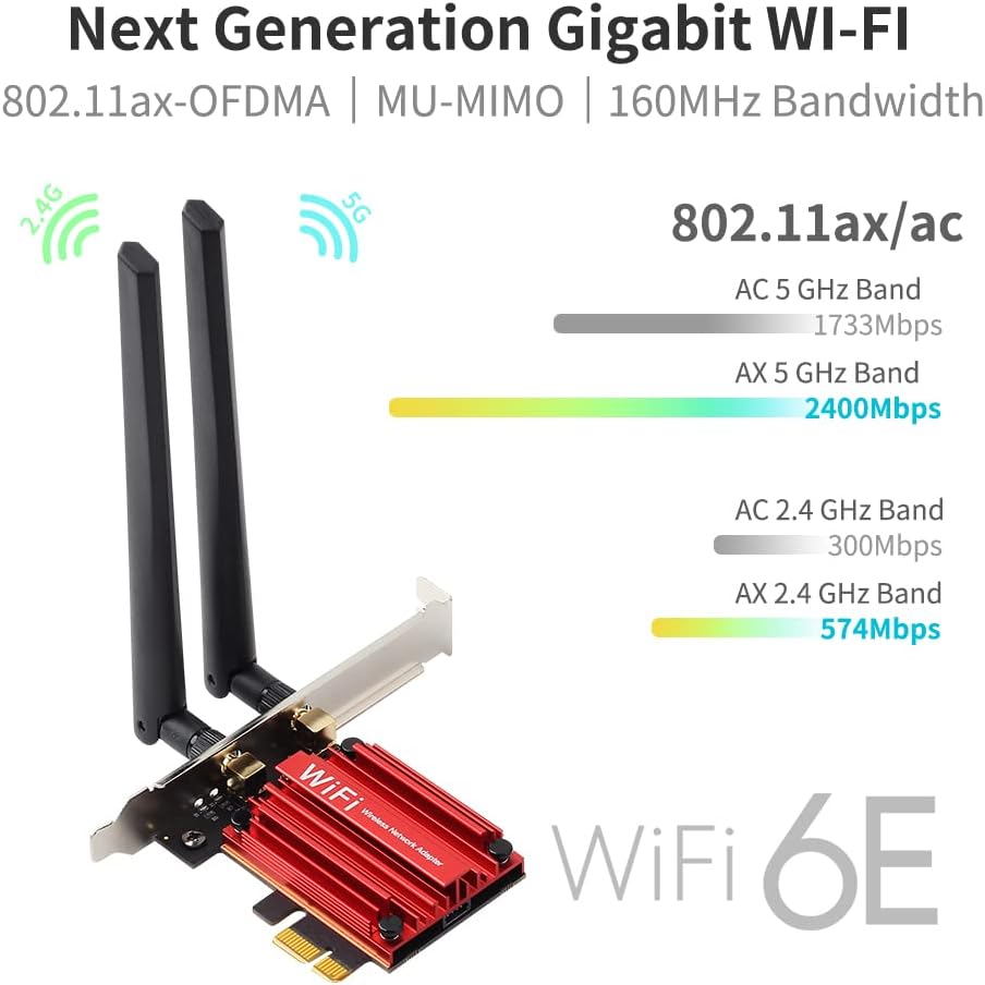 WiFi 6E Tri-Band AX210 PCIe Wireless Adapter 5400Mbps 802.11AX E4529